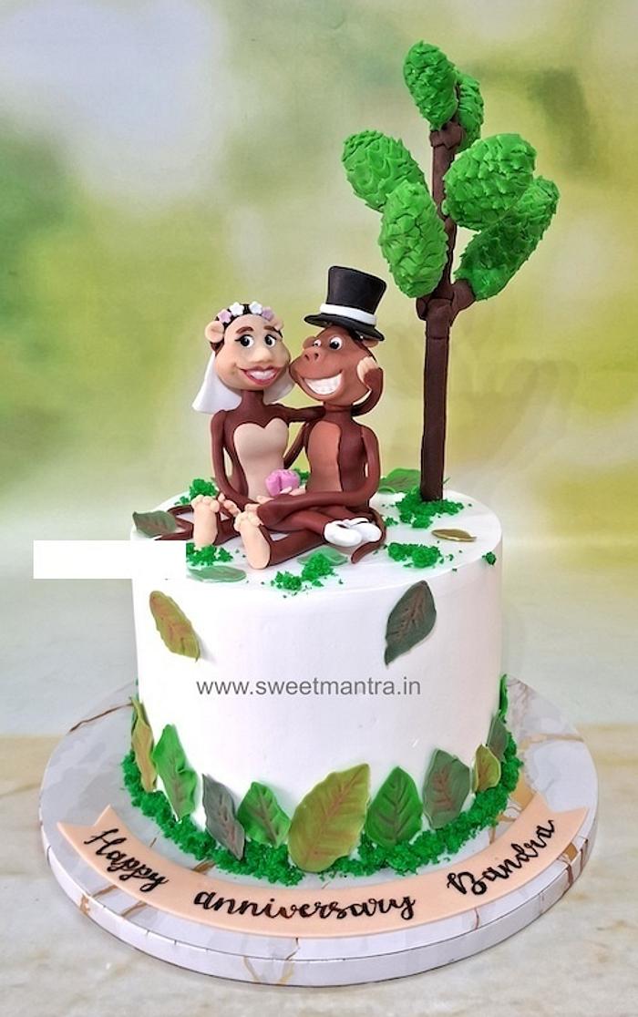 Anniversary cake with monkey couple