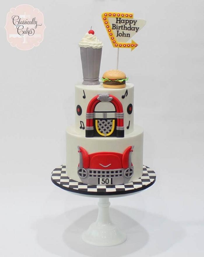 50s Themed Drive-In Cake