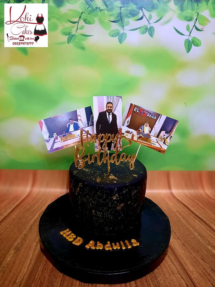 "Black and Gold cake for him"