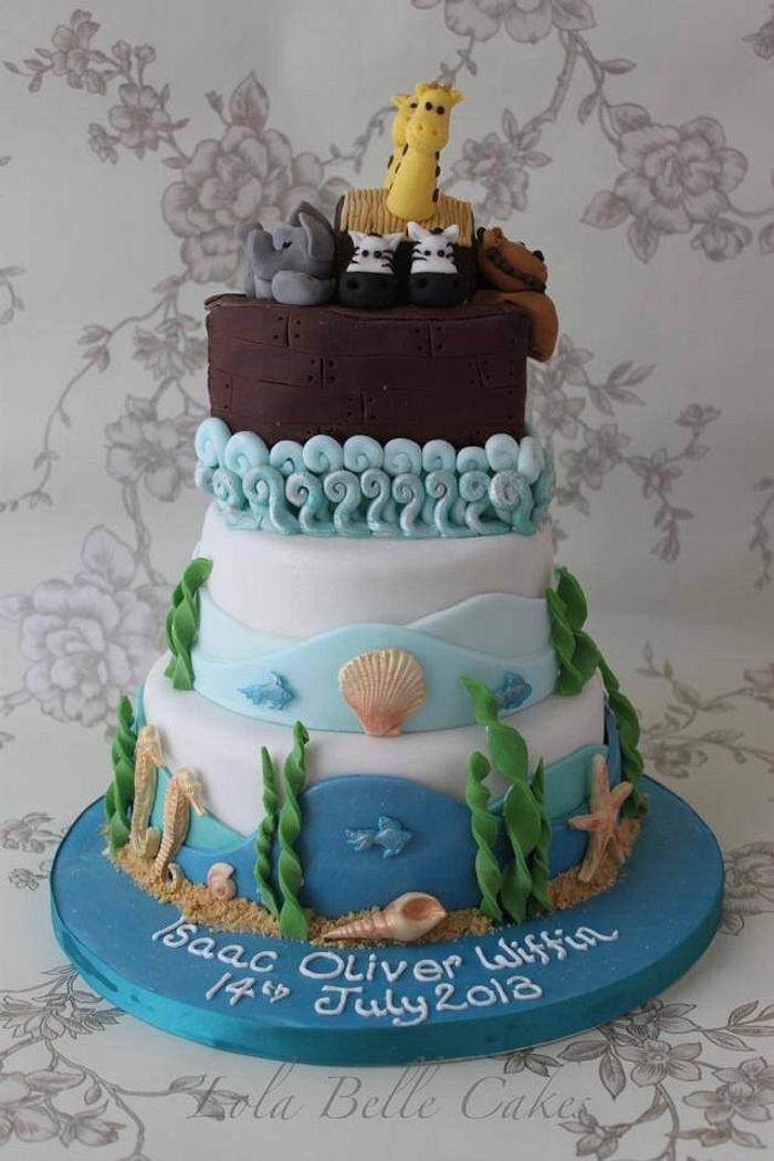 Noahs Ark themed christening Cake