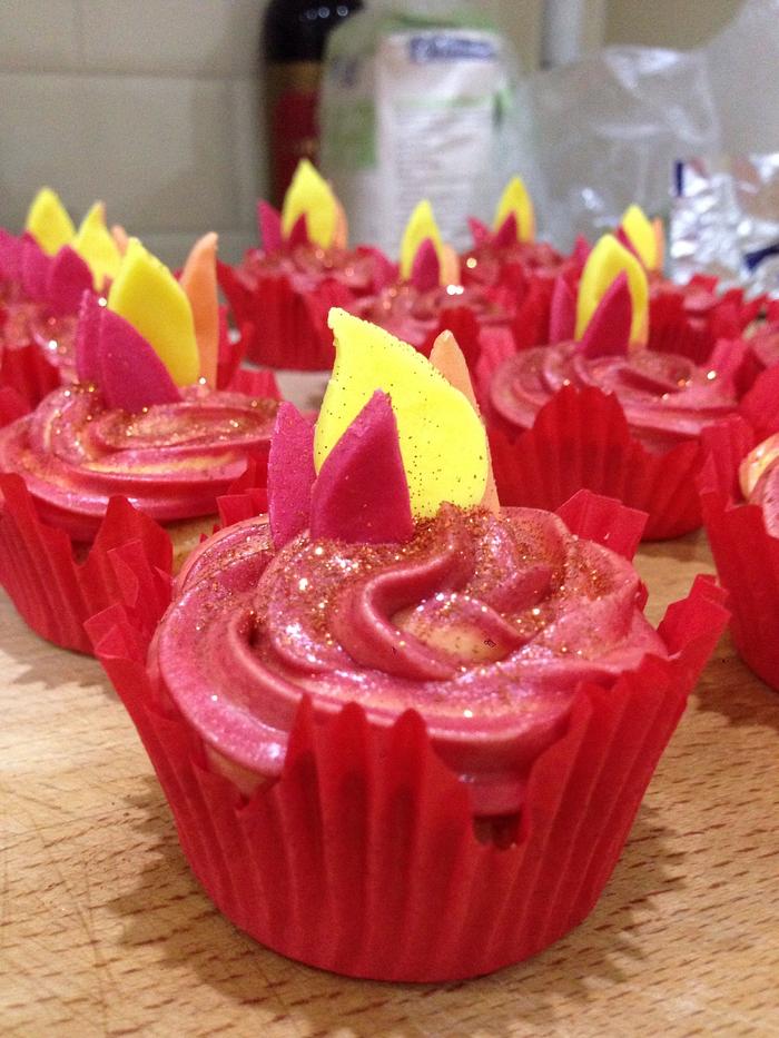 Flame themed cupcakes
