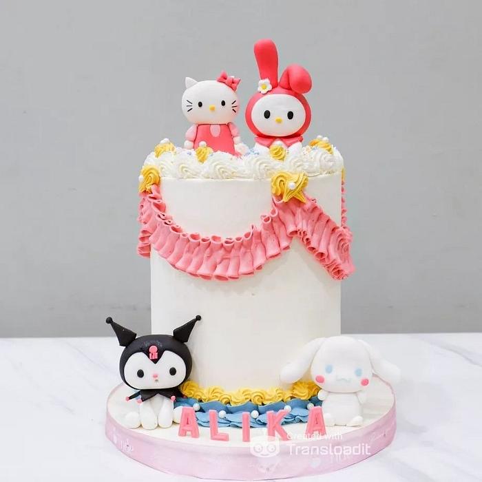 Hello Kitty & Friends Cake: A Blend of Cream and Fondant