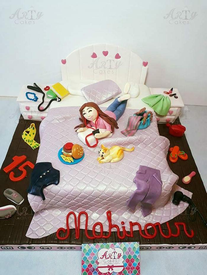messy bedroom teens cake