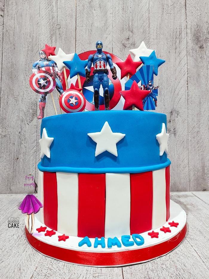 Captain America cake by lolodeliciouscake 💙❤️