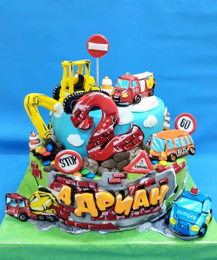 Children cake with cars