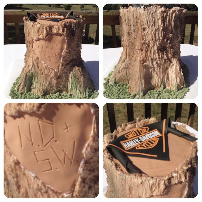 Tree stump/Harley Davidson wedding cake