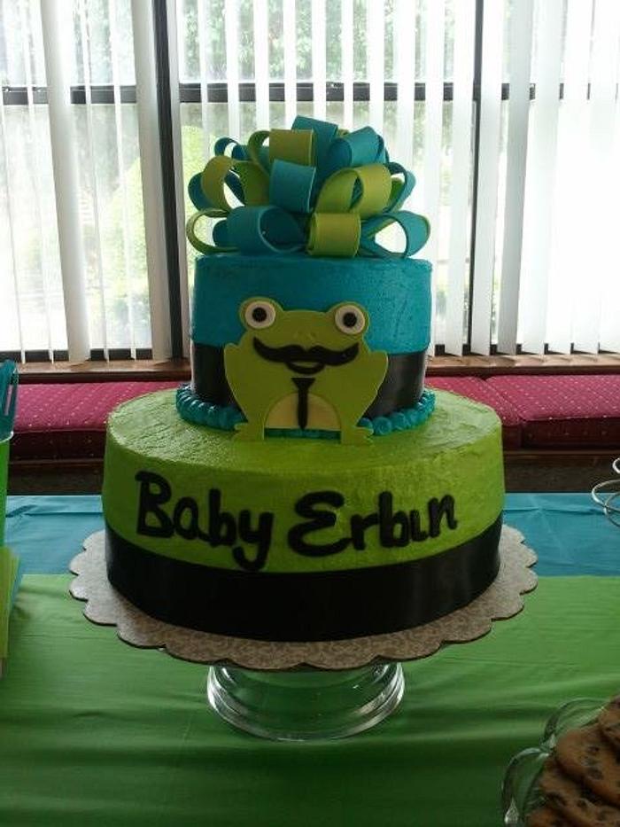 Frog with Mustache Babyshower Cake