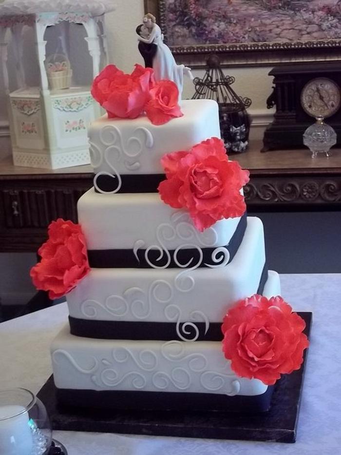 Fuschia Peony Wedding Cake