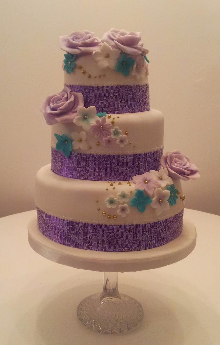 Purple & Teal Wedding cake
