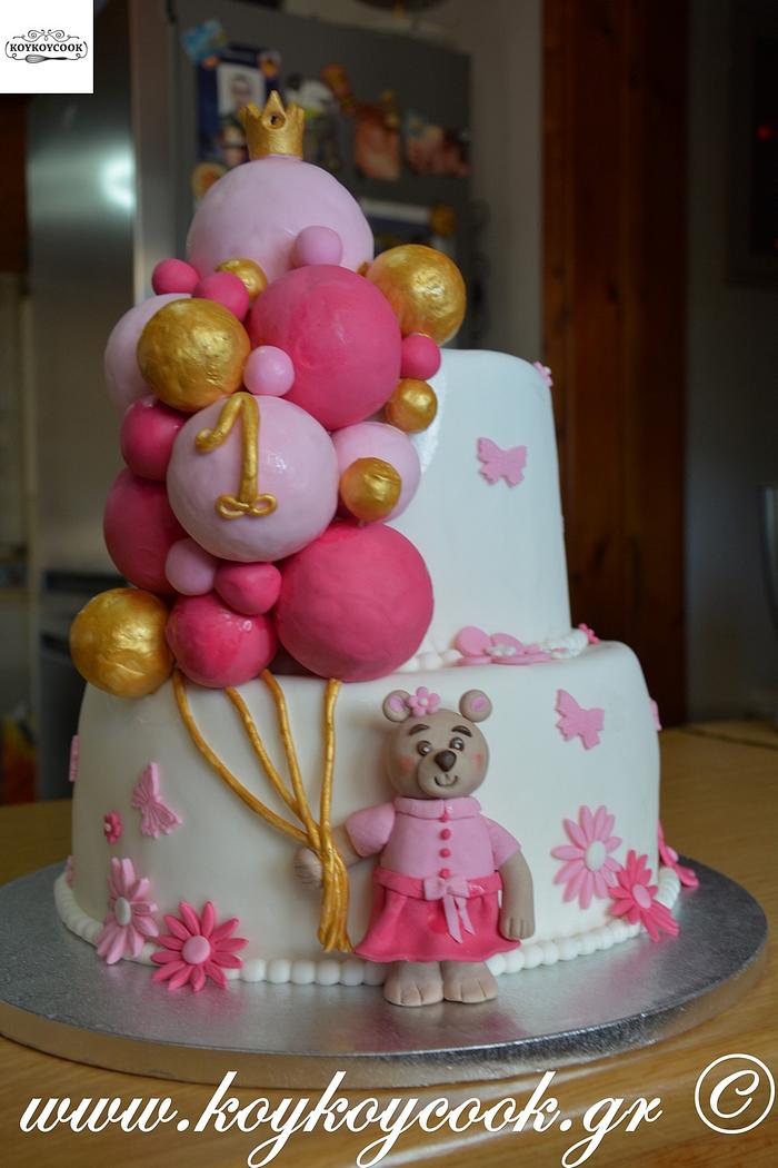 Girl Teddy Bear Cake for her first Birthday