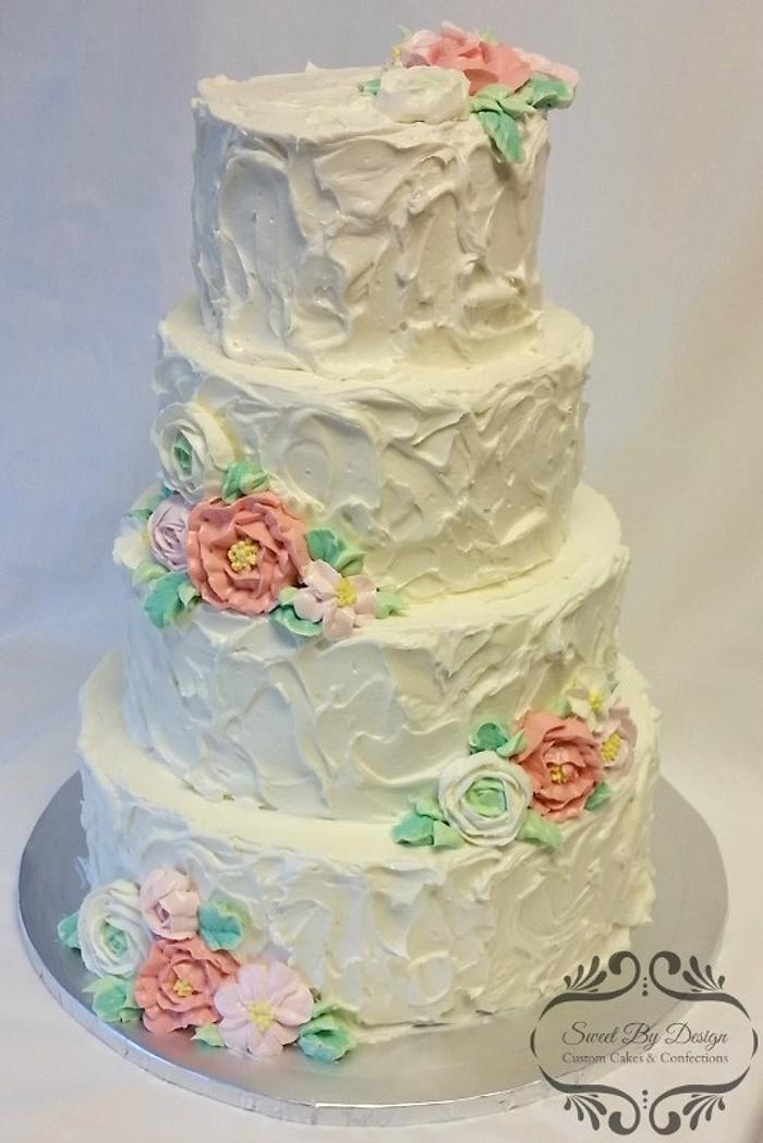 Rustic buttercream flower wedding cake
