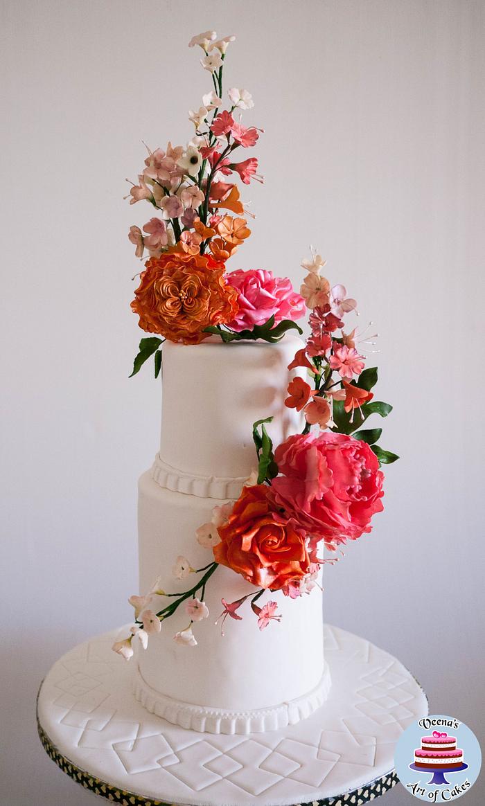 Floral White Wedding Cake.