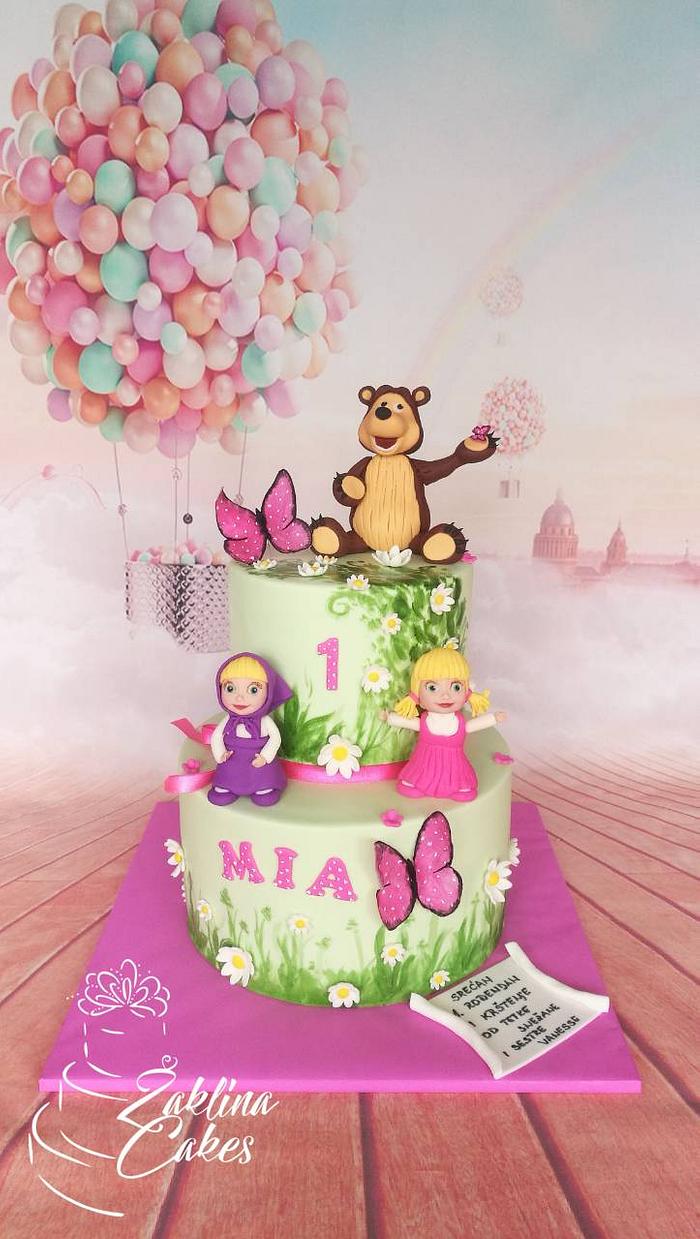 Masha, bear and little girl cake