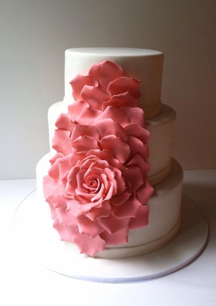 Cascading Rose Petal Wedding Cake