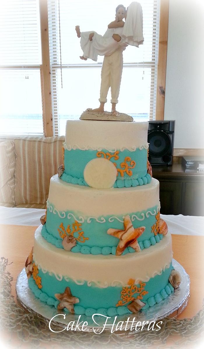 Turquoise and Tangerine Wedding Cake