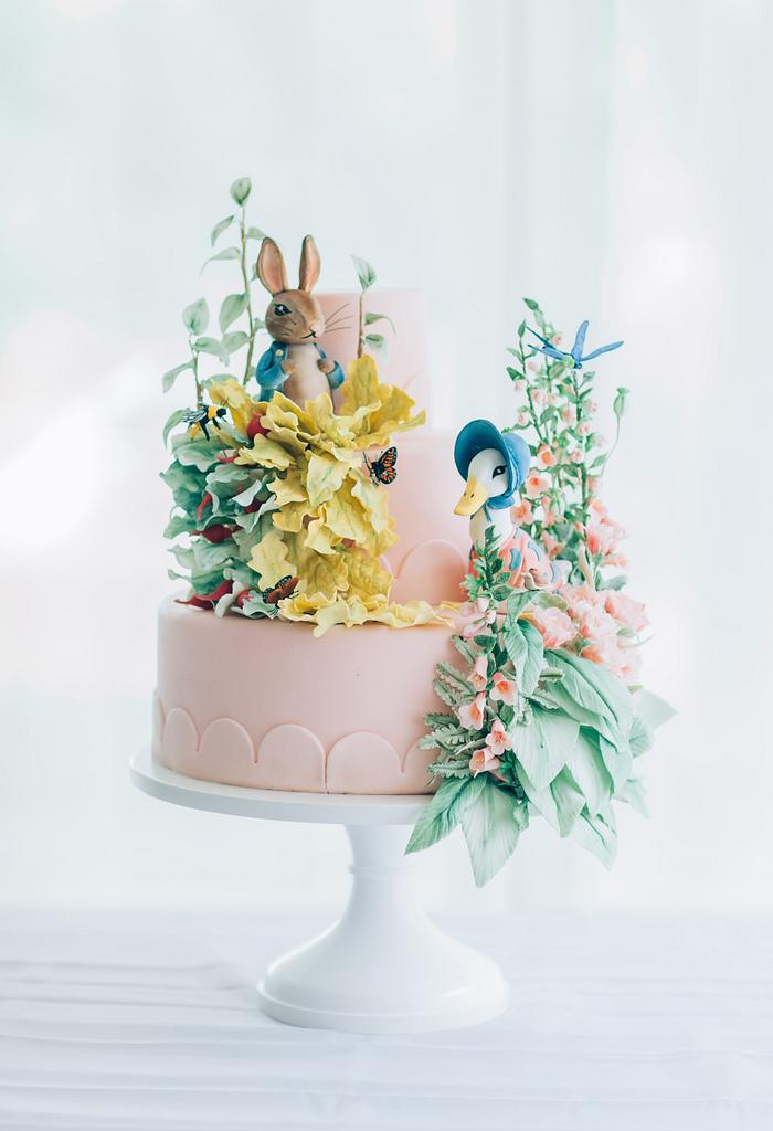 Beatrix Potter Cake with Sugar Figures and Sugar Flowers
