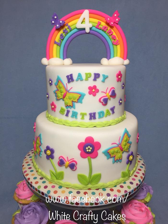  Butterflies, rainbow, and flowers cake 