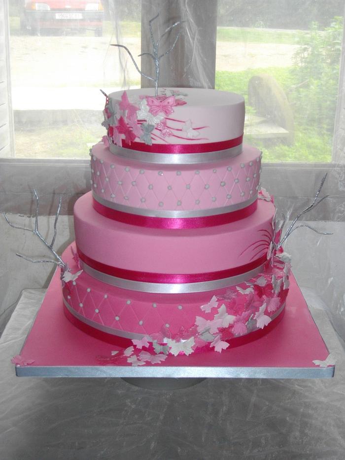 Pink butterfly baptism cake