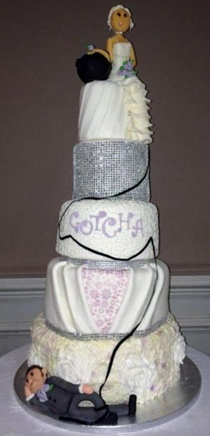 5 tier 'gotcha' wedding cake