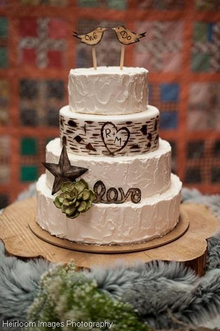 Rustic Buttercream and Birch Wedding Cake with Gumpaste Accents