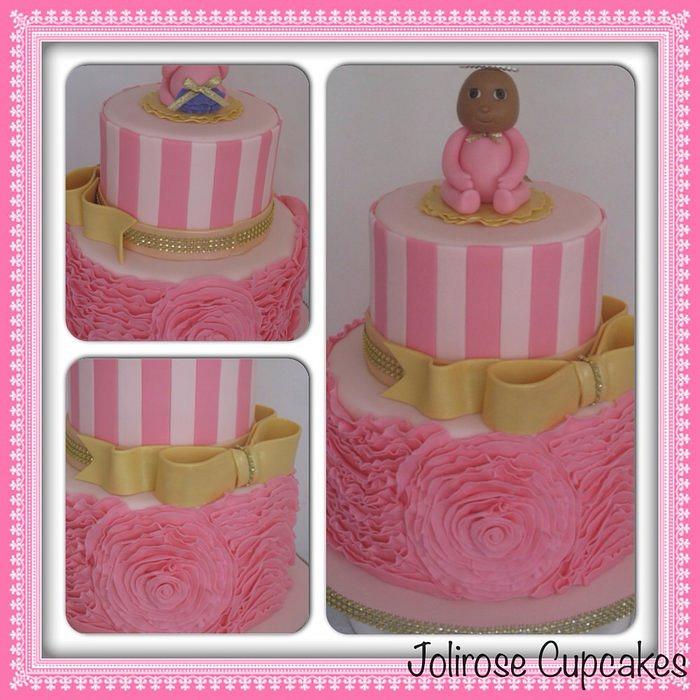 Pink Ruffles and Stripes Baby Shower Cake
