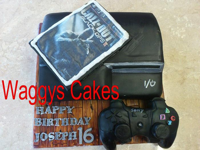 PS3 Cake with call of duty cake topper, rice crispy treat controal