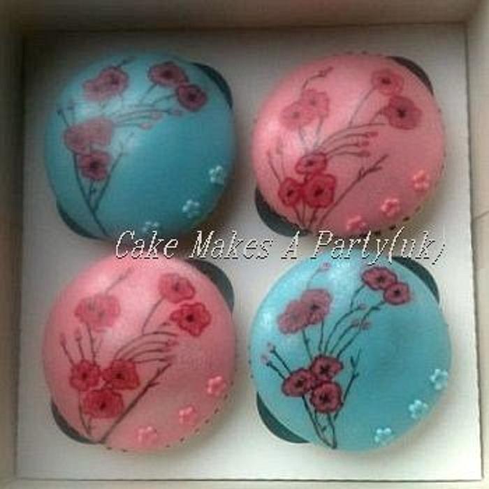 Handpainted Cherry Blossom Cupcakes