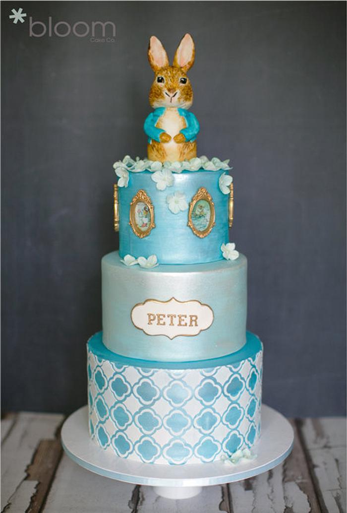 Peter Rabbit inspired baptism cake