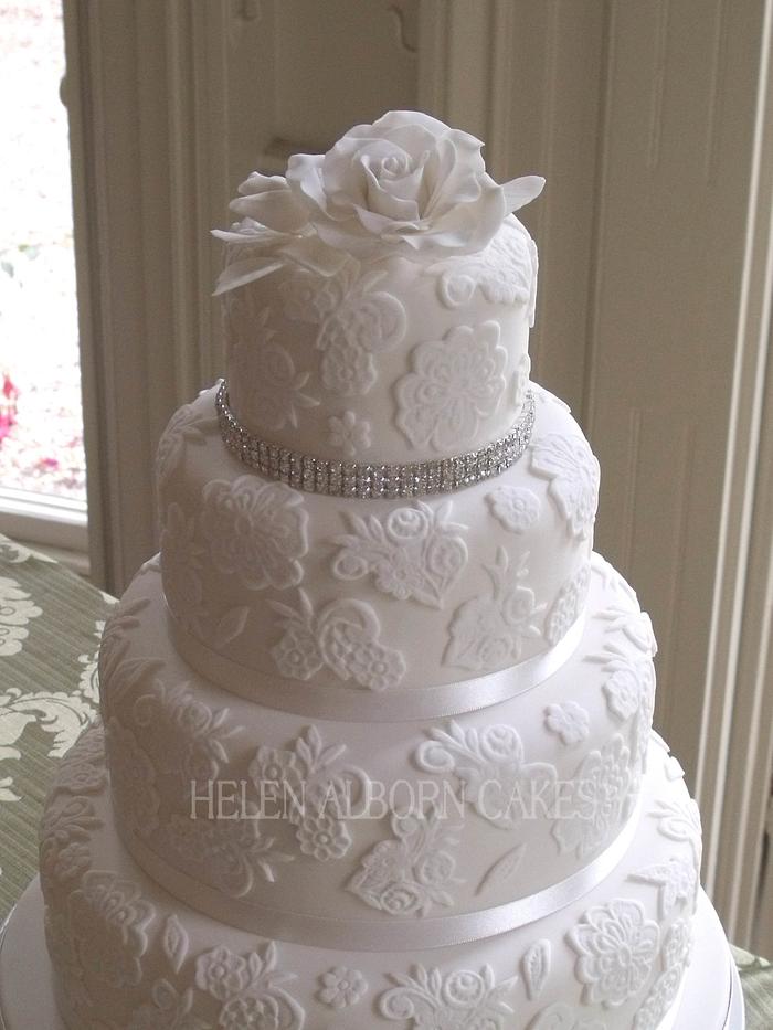 Lace and Diamante Wedding cake