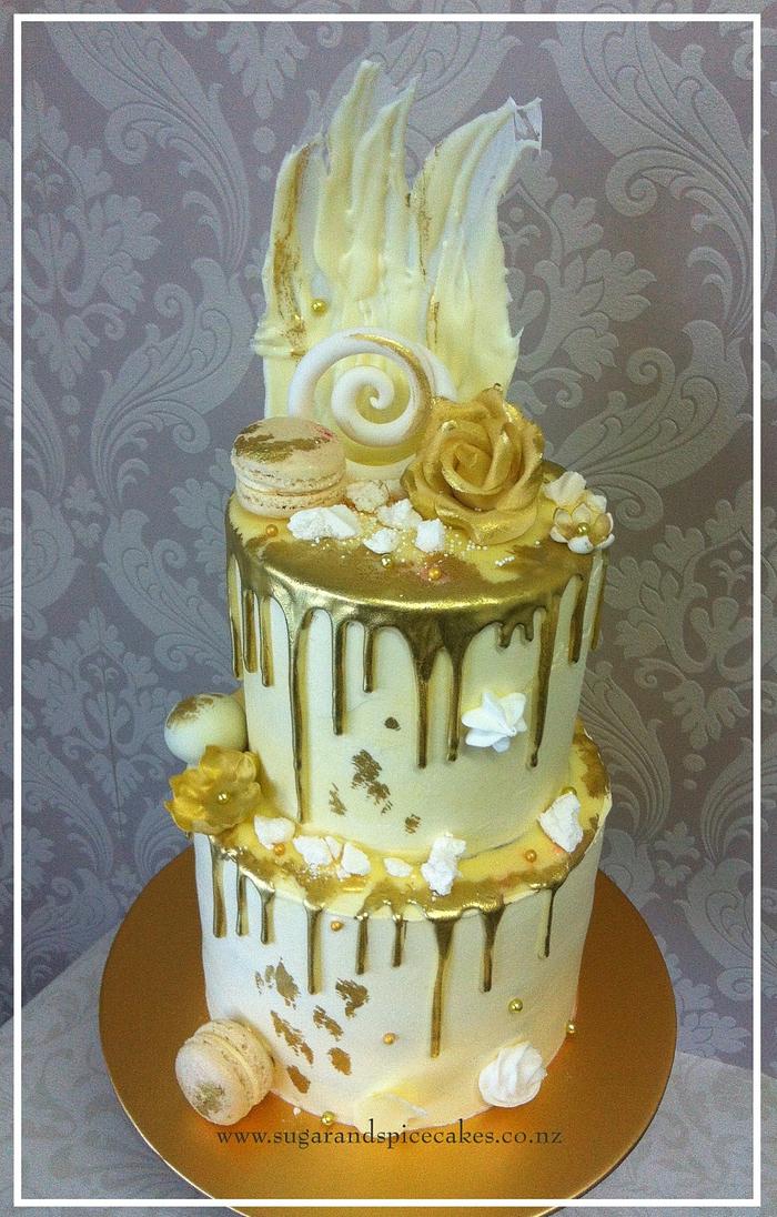 Ivory & Gold Drip Cake