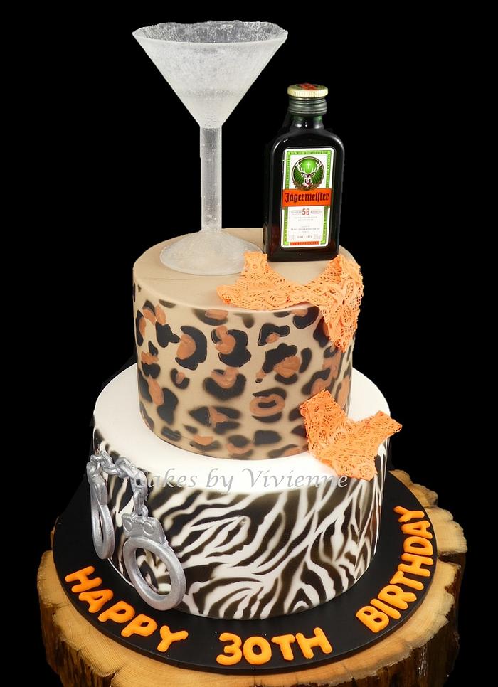 Zebra and Leopard Print 30th Birthday Cake
