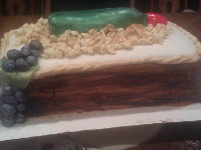 Wine cake with wood grain box