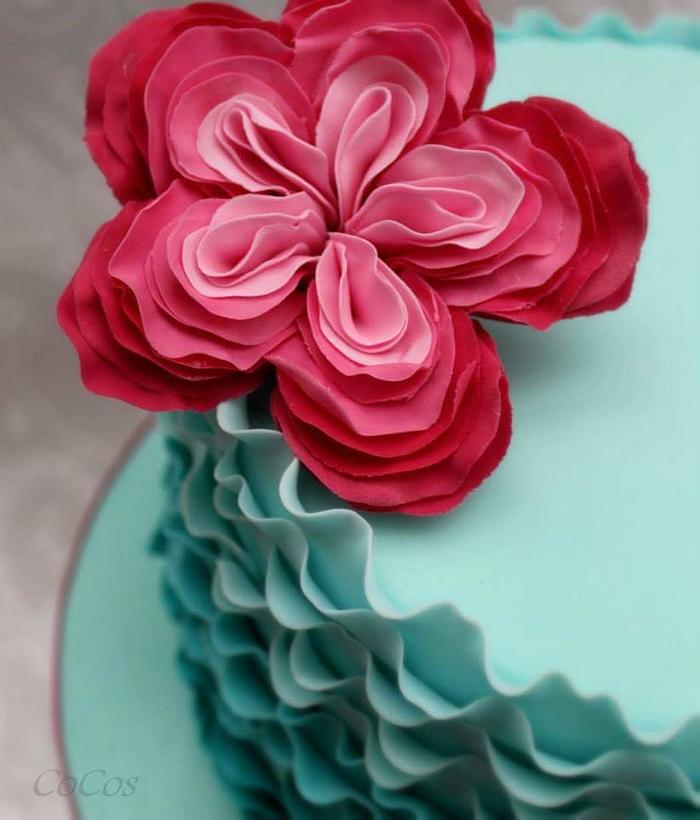 ombre ruffle rose cake 