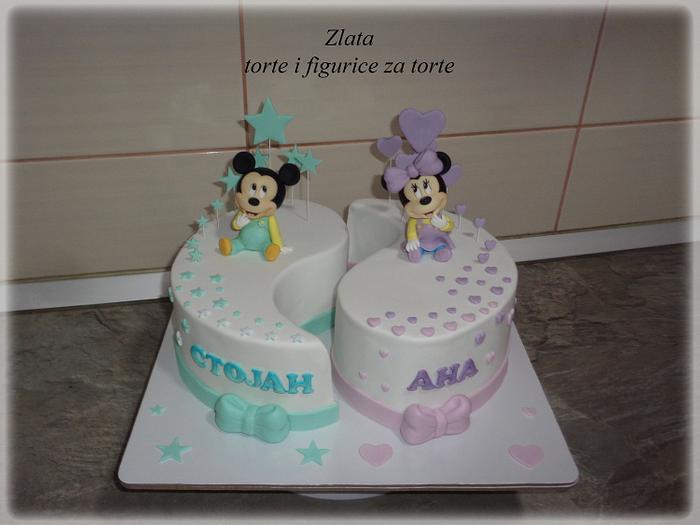 Mickey Mouse and Minnie Mouse baby cake