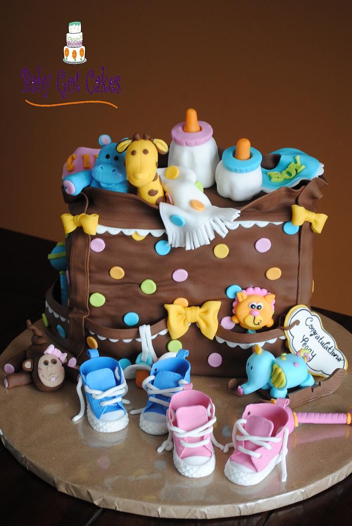 Baby Shower Diaper Bag Cake for Twins!