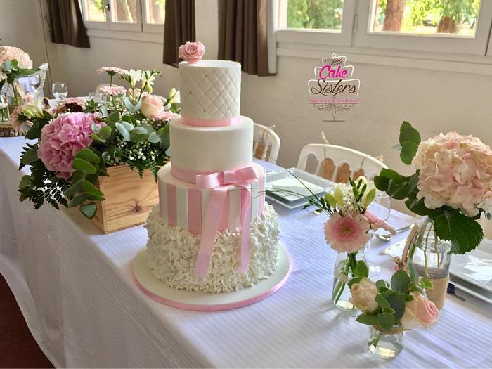 ruffle and bow wedding cake