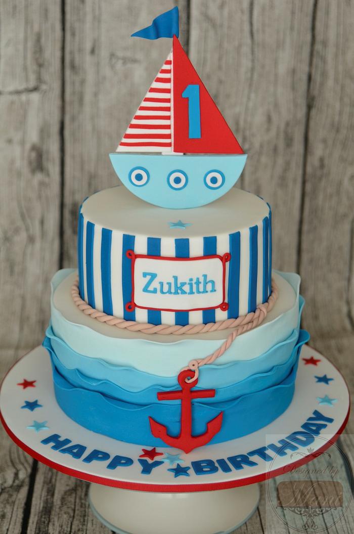 Nautical themed 1st Birthday cake