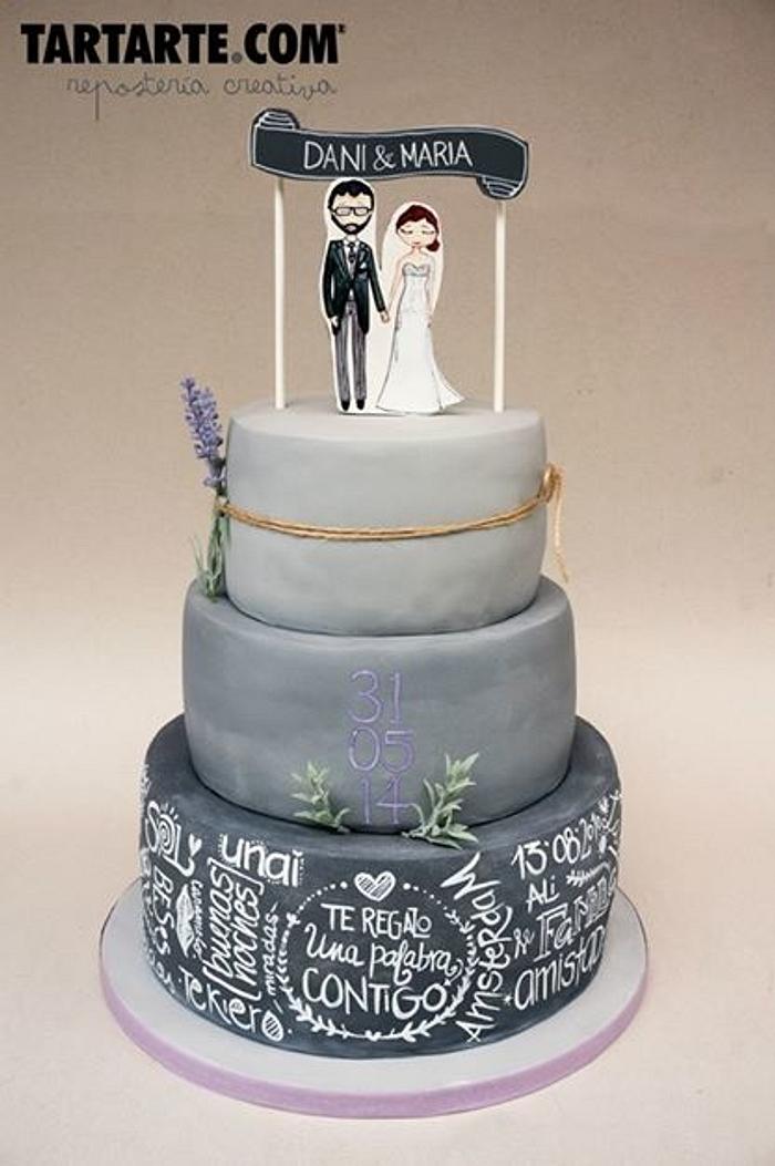 Rustic Wedding Cake Chalkboard and lavender
