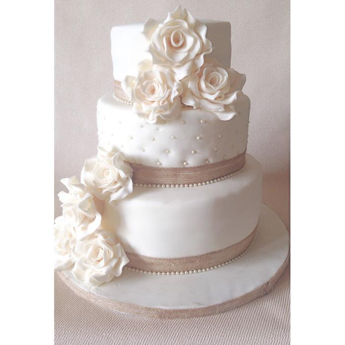 Ivory and hessian wedding cake!