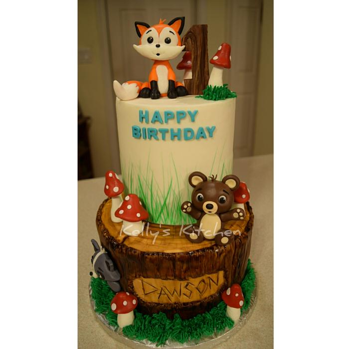 Woodland themed 1st birthday cake