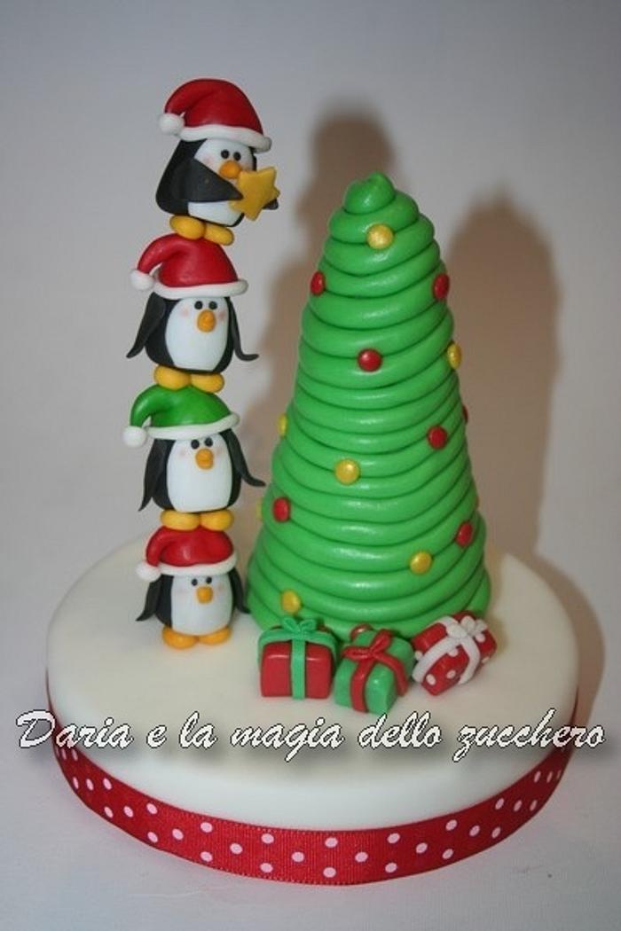 Penguins Christmas cake topper