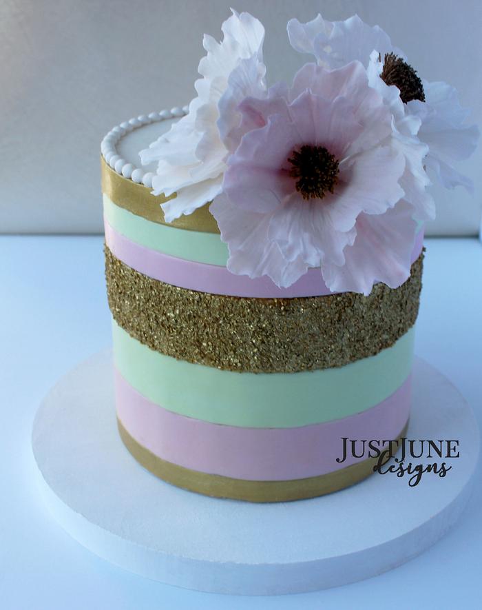 AKA Pink and Gold Metallic Birthday Party Cake