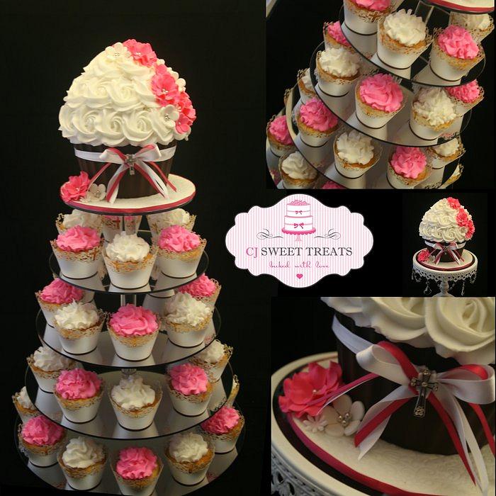 Hot Pink & White Giant Cupcake Tower
