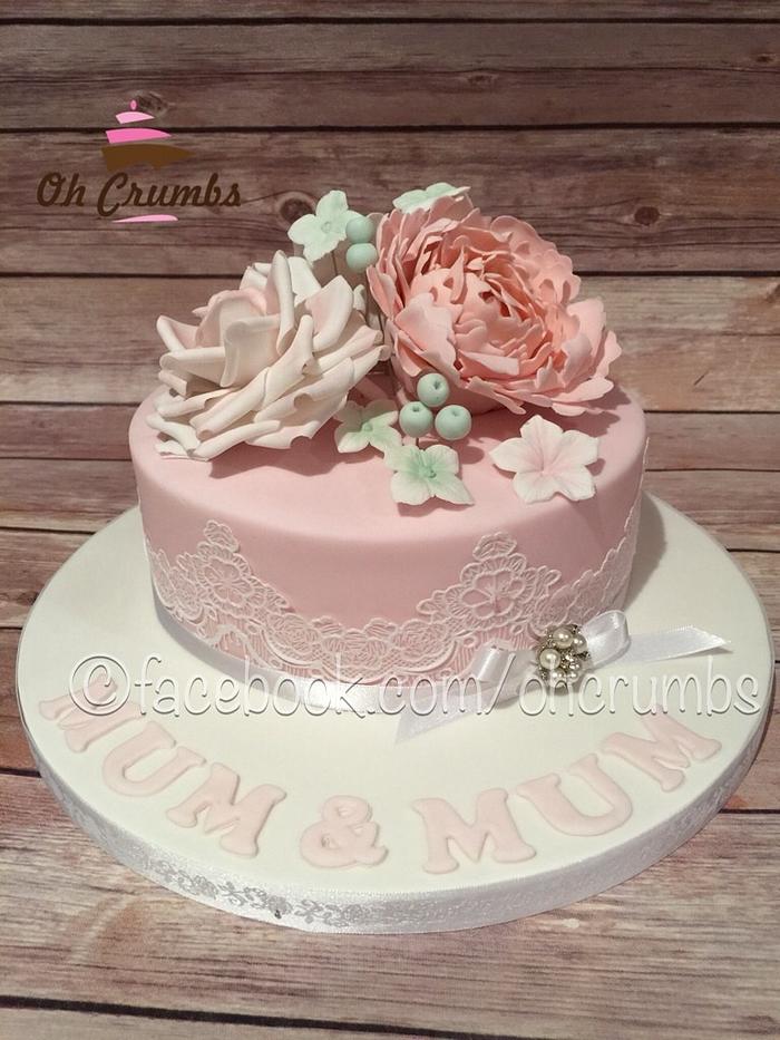 Pink floral cake lace cake