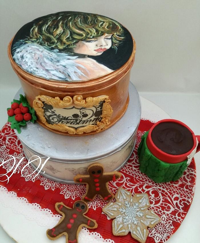 Christmas cake with hand-painted picture