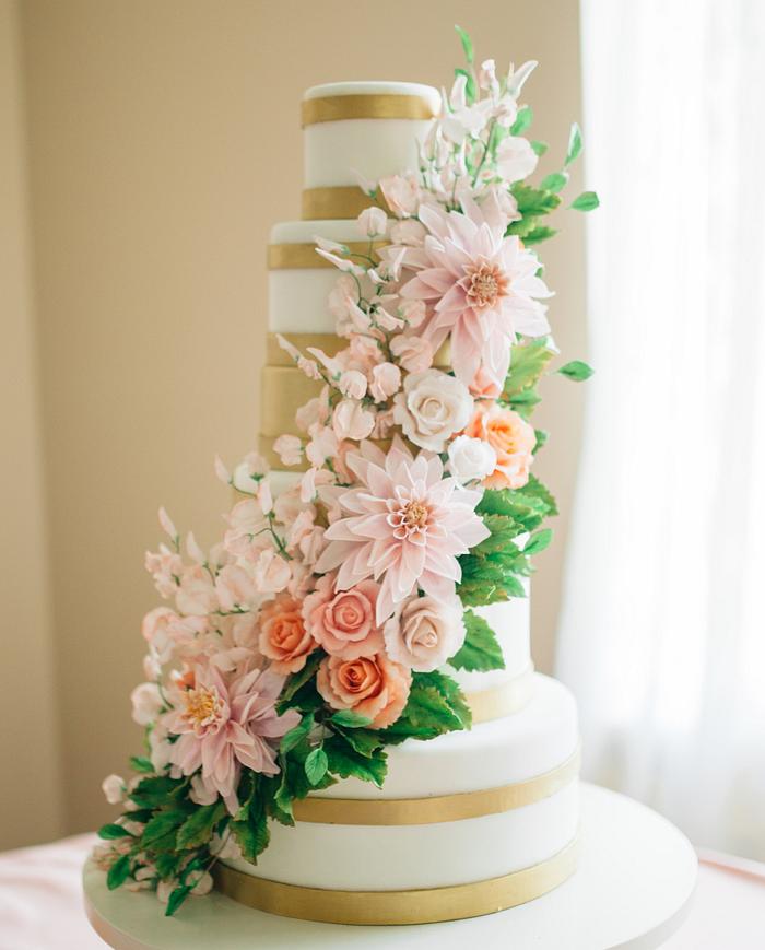 Cafe Au' Lait Dahlia Sugar Flower Wedding Cake 