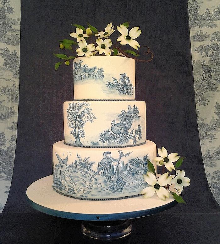 Toile de jouy cake and Dogwood