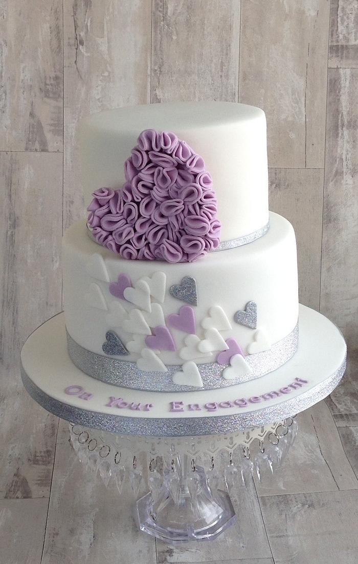 Heart and ruffle Engagement Cake