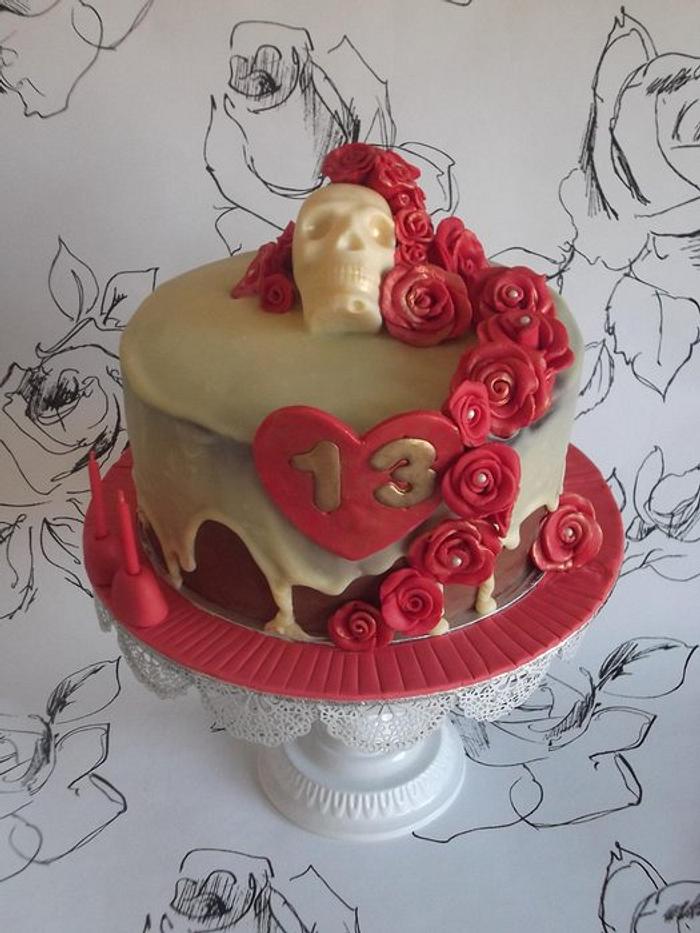 Chocolate Skull and Roses - My 1st ganached cake