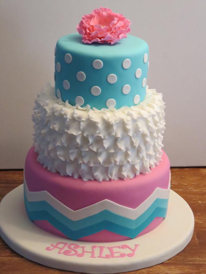 Pink and blue birthday cake